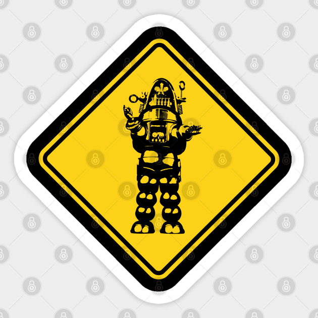 ROBOT CROSSING SIGN Sticker by KERZILLA